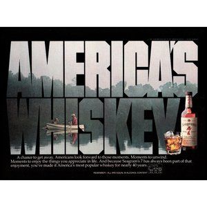 1985 Seagram's 7 Seven Crown Whiskey Vintage Print Ad Nature Boat Fishing Photo
